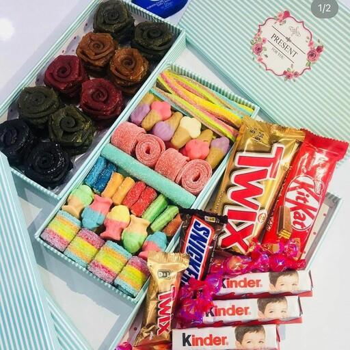 پک سه عددی باکس لواشک خانگی و پاستیل و شکلات با ارسال رایگان  مناسب هدیه